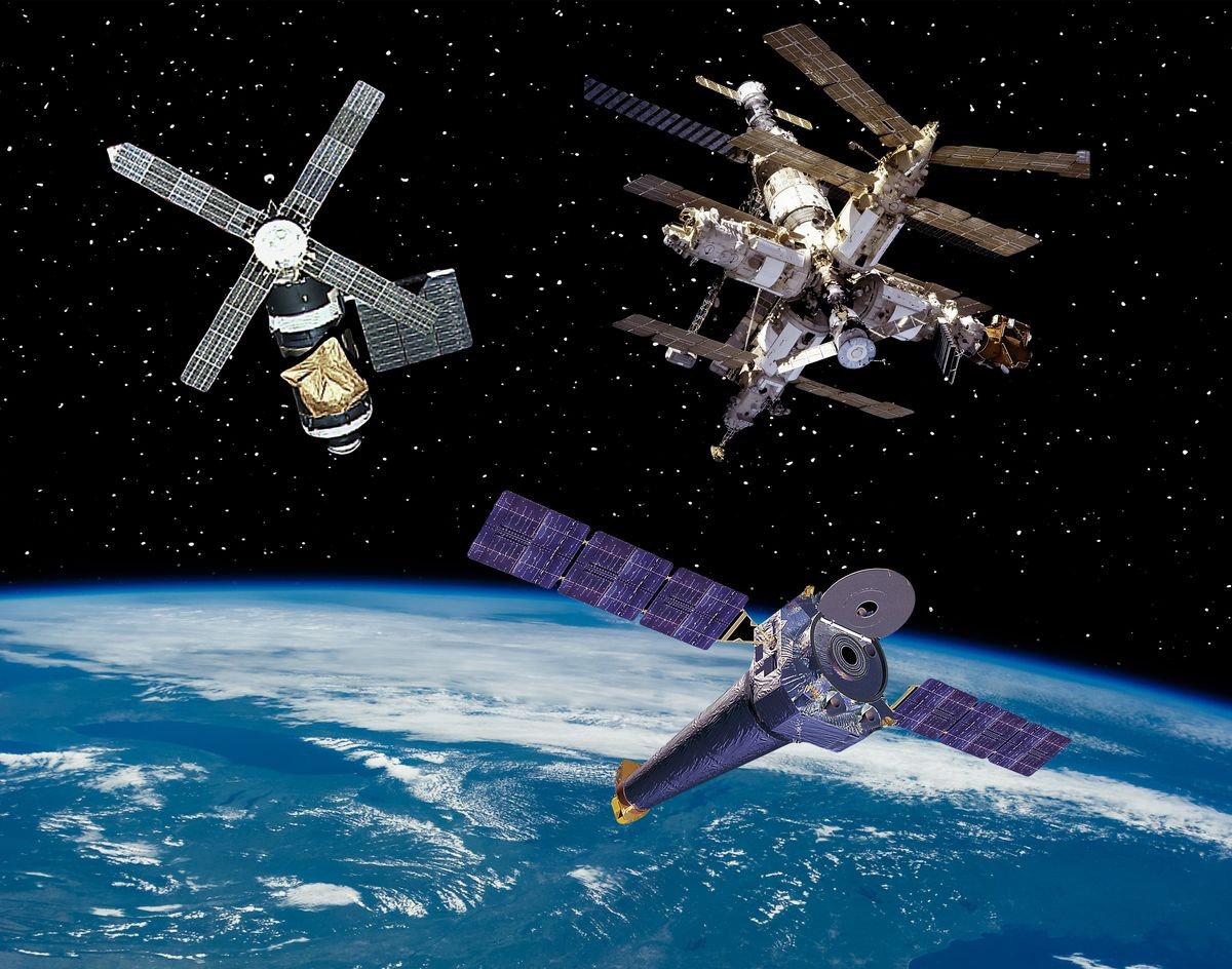 Satellite and spaceships. The elements of this image furnished by NASA.
